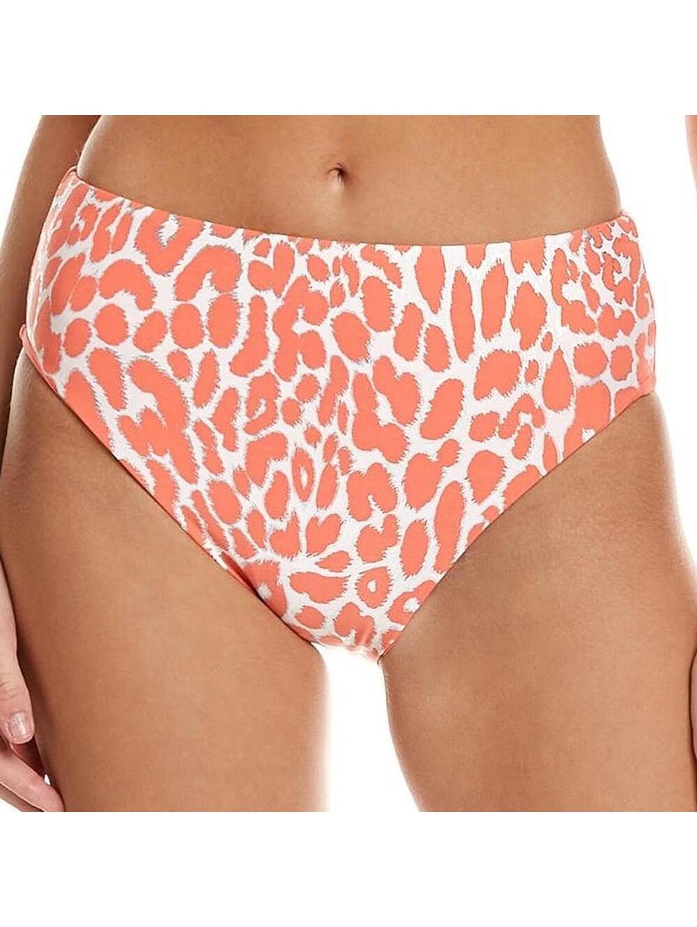 CARMEN MARC VALVO coral foil leopard print reversible high waist swim bottom New